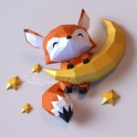 Papercraft bébé renard sur lune en origami
