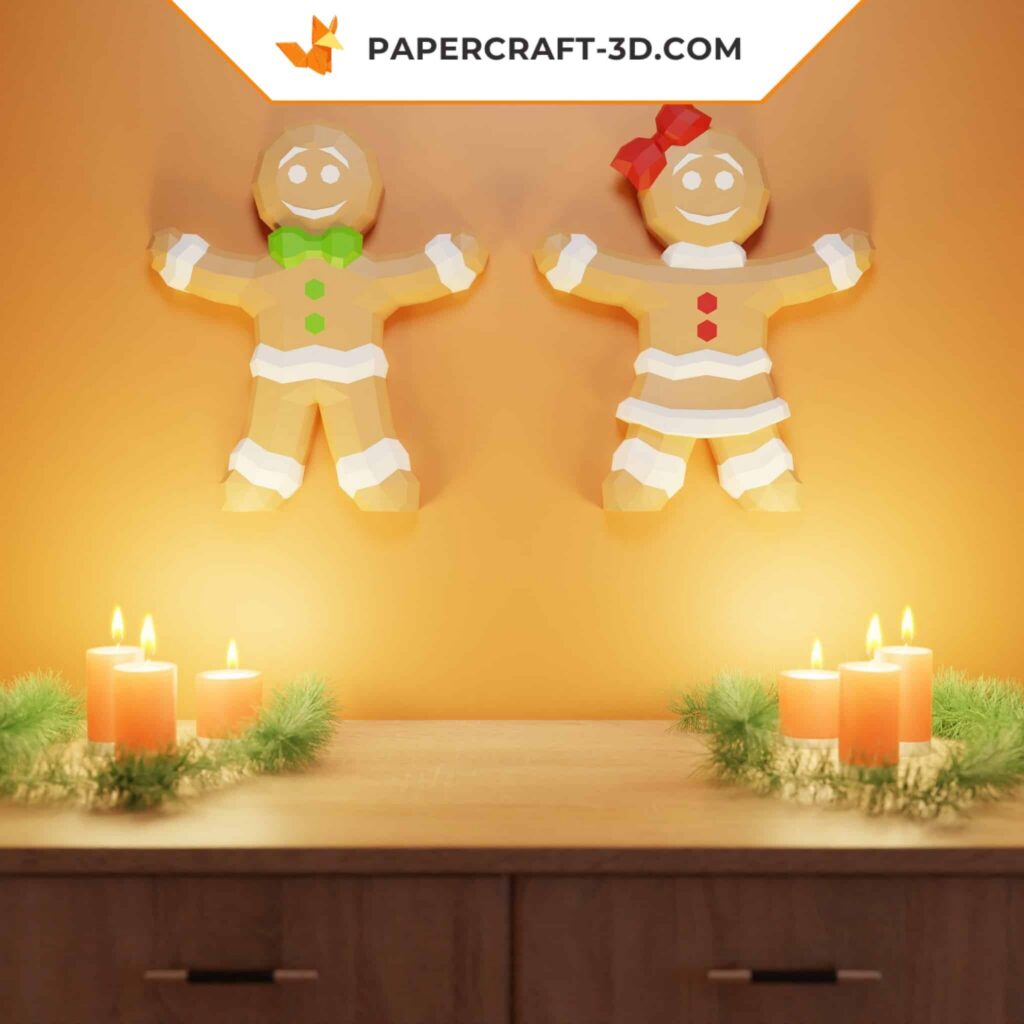 Papercraft bonhomme et femme en pain d'épice en 3D