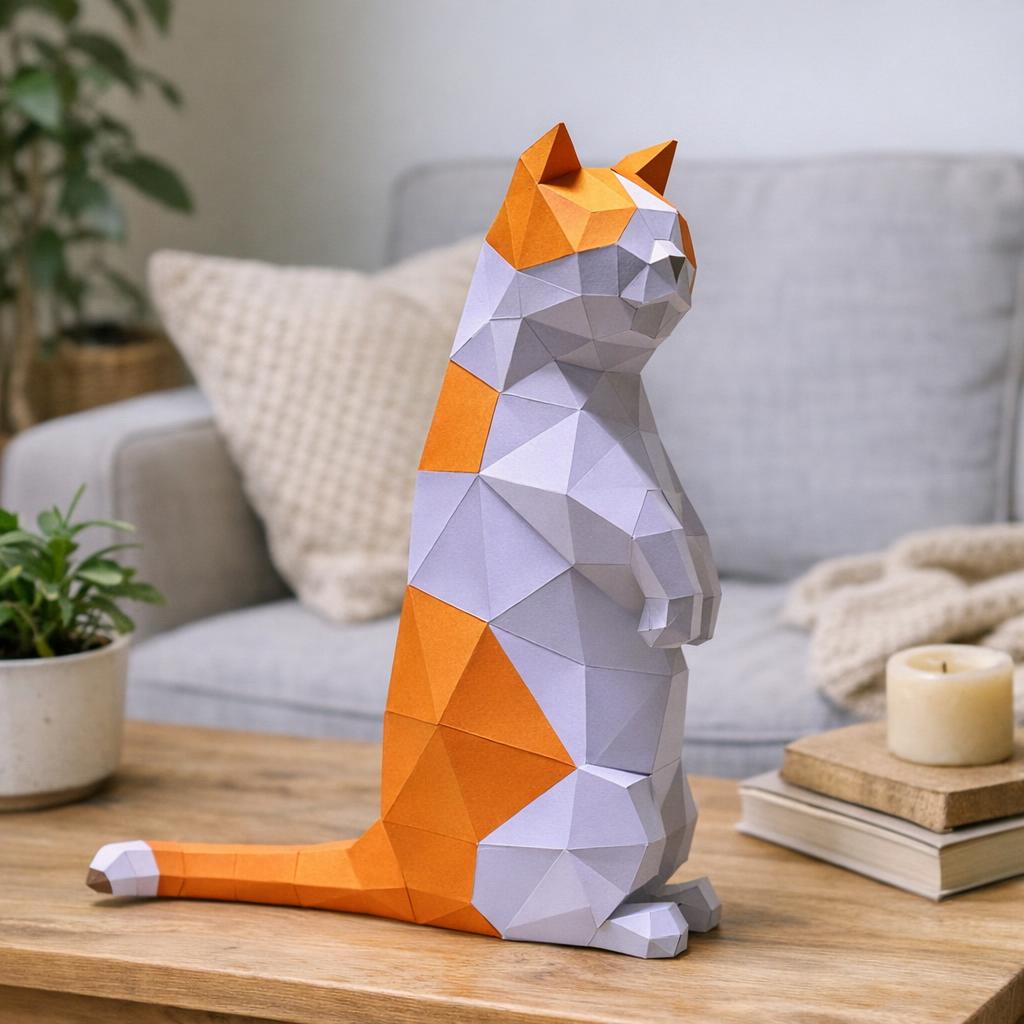 Papercraft chat Munchkin debout en origami