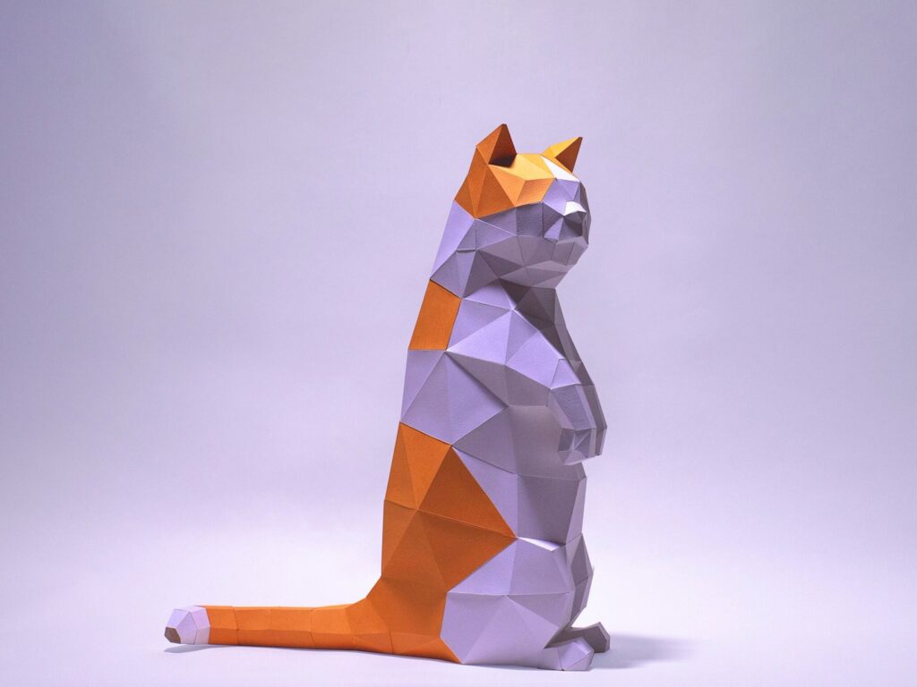 Papercraft chat Munchkin debout en origami