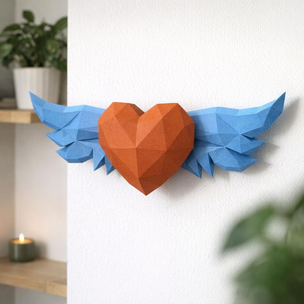 Papercraft coeur ailé en origami