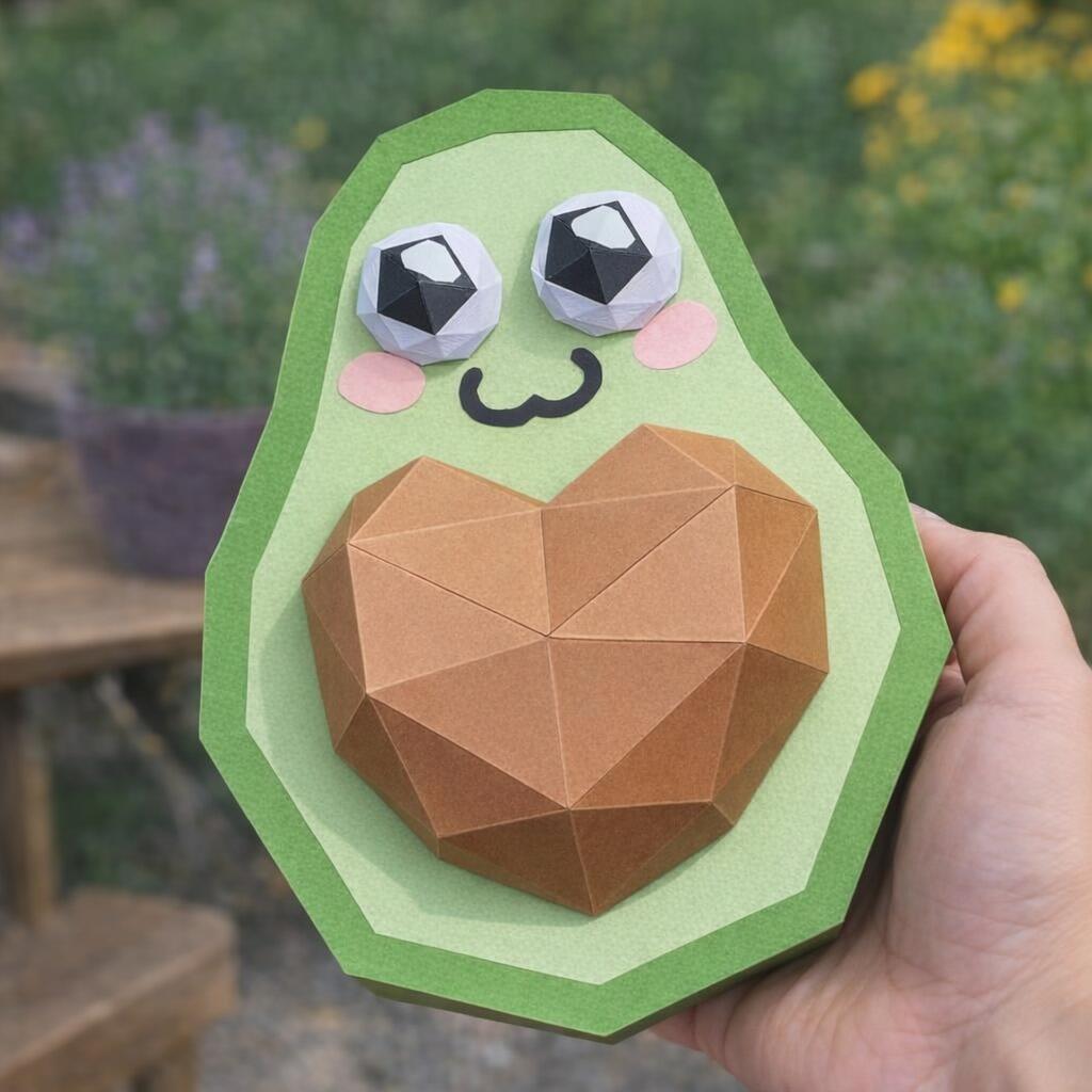 Papercraft d'avocat avec cœur en 3D Papercraft d'avocat avec cœur en 3D