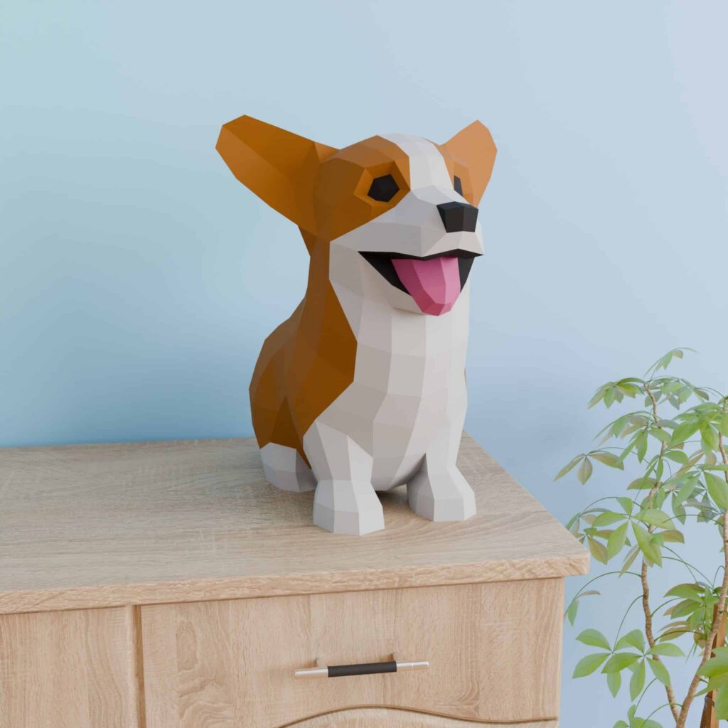 Papercraft de bébé Corgi assis mignon en 3D