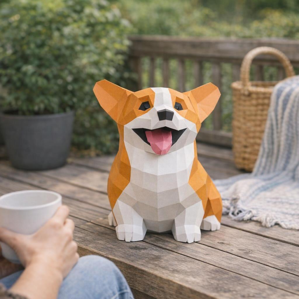 Papercraft de bébé Corgi assis mignon en 3D Papercraft de bébé Corgi assis mignon en 3D