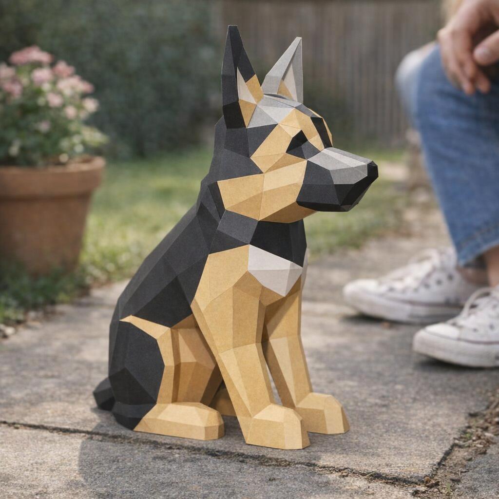 Papercraft de berger allemand en origami Papercraft de berger allemand en origami