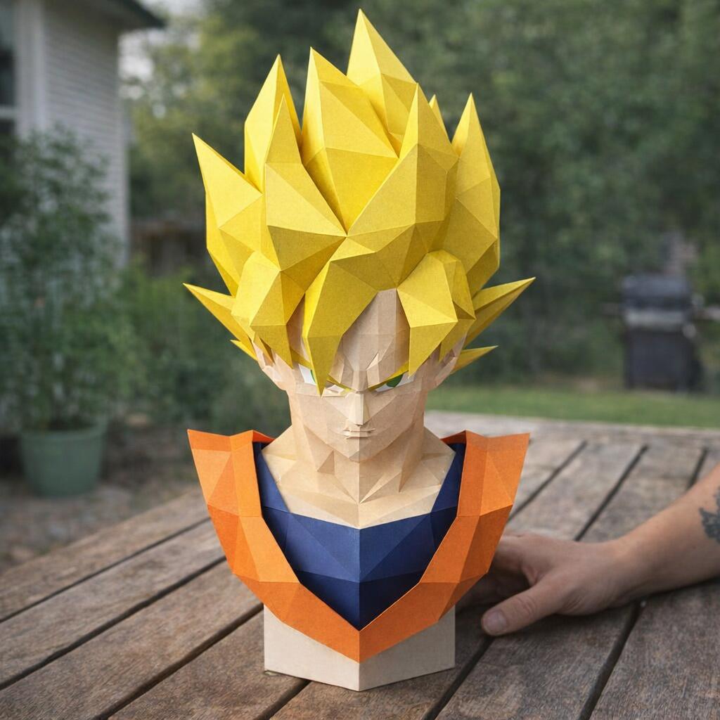 Papercraft de buste de Goku en 3D Papercraft de buste de Goku en 3D
