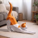 Papercraft de chat étirant en 3D