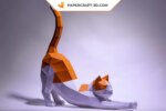 Papercraft de chat étirant en 3D