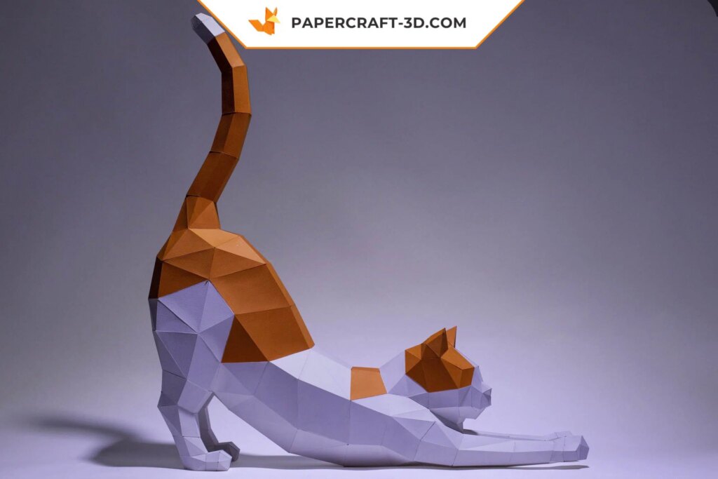 Papercraft de chat étirant en 3D