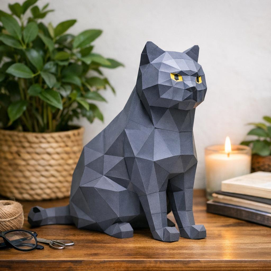 Papercraft de chat gris en origami