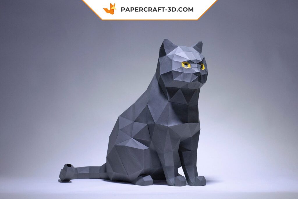 Papercraft de chat gris en origami