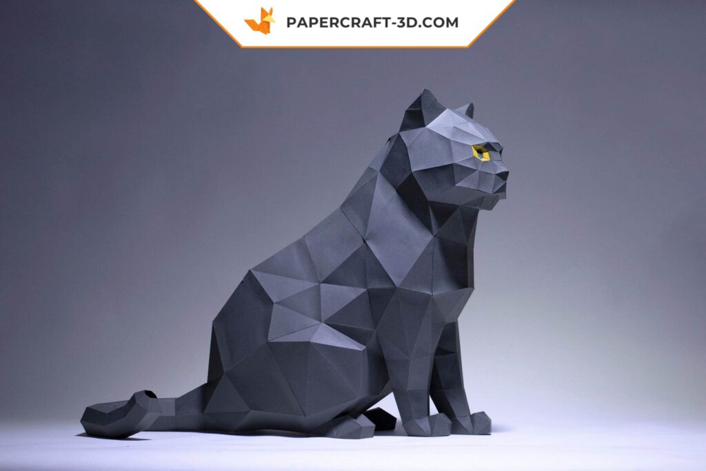 Papercraft de chat gris en origami