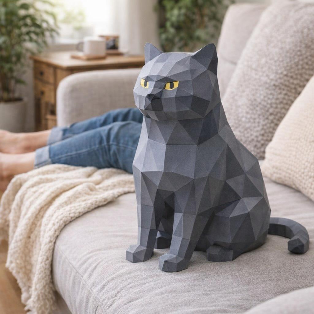 Papercraft de chat gris en origami Papercraft de chat gris en origami