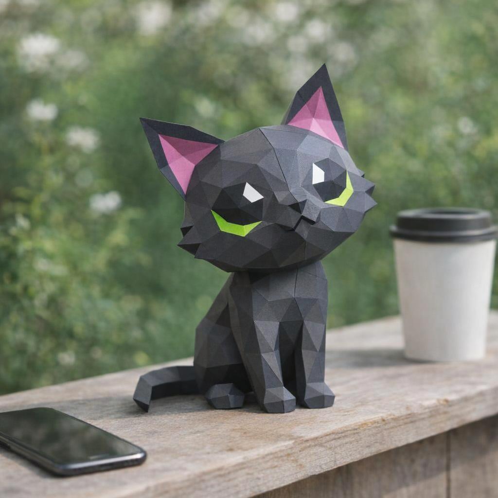 Papercraft de chat noir en 3D Papercraft de chat noir en 3D