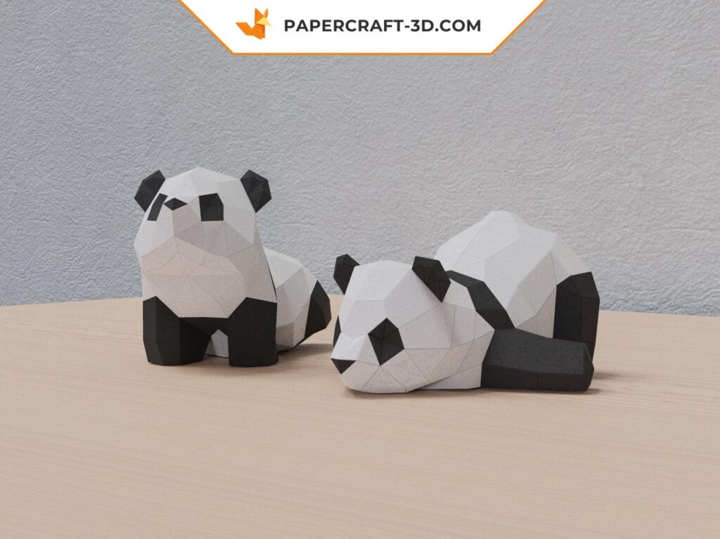 Papercraft de deux pandas en 3D
