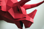 Papercraft de dinosaure tête de tricératops murale en origami