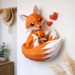 Papercraft de famille de renards en origami