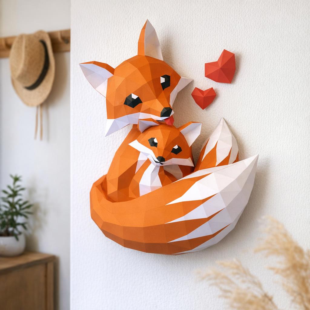 Papercraft de famille de renards en origami
