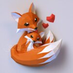 Papercraft de famille de renards en origami