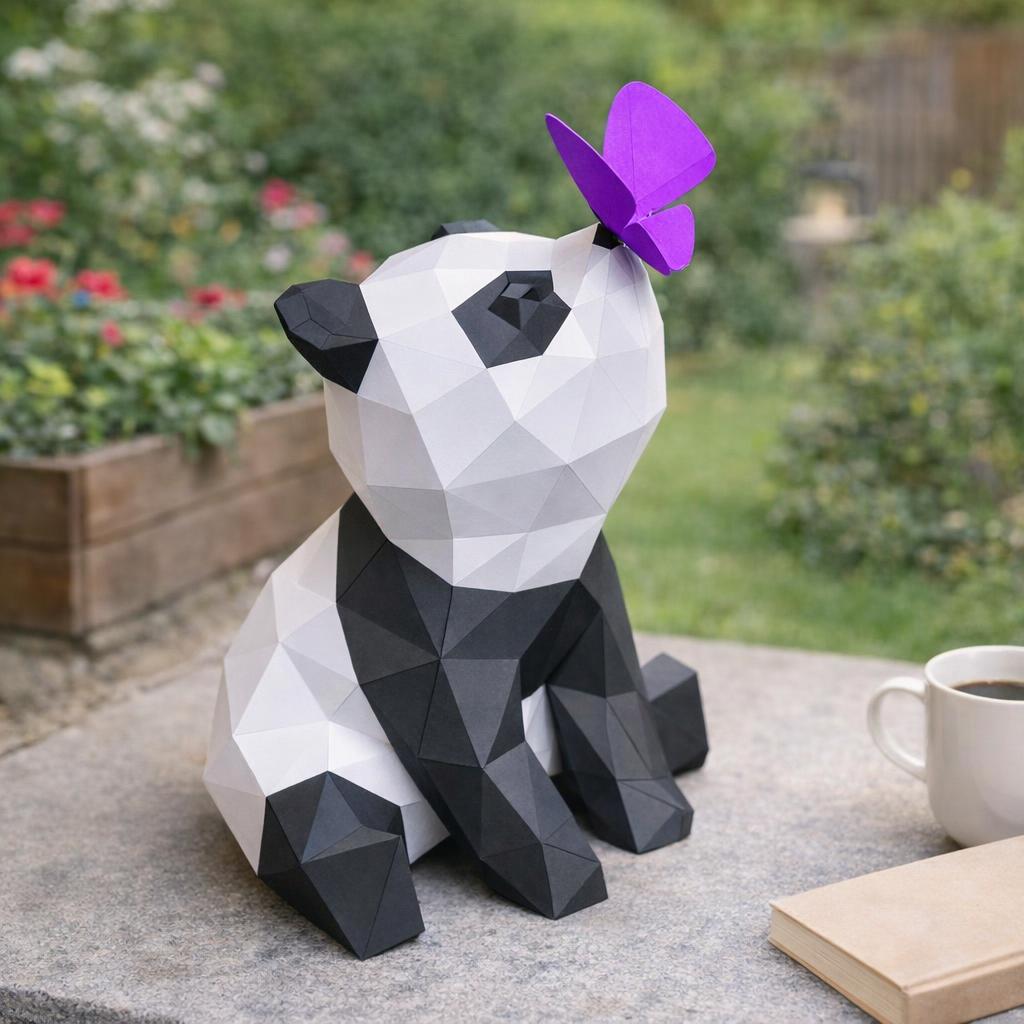 Papercraft de panda mignon et papillon en 3D Papercraft de panda mignon et papillon en 3D