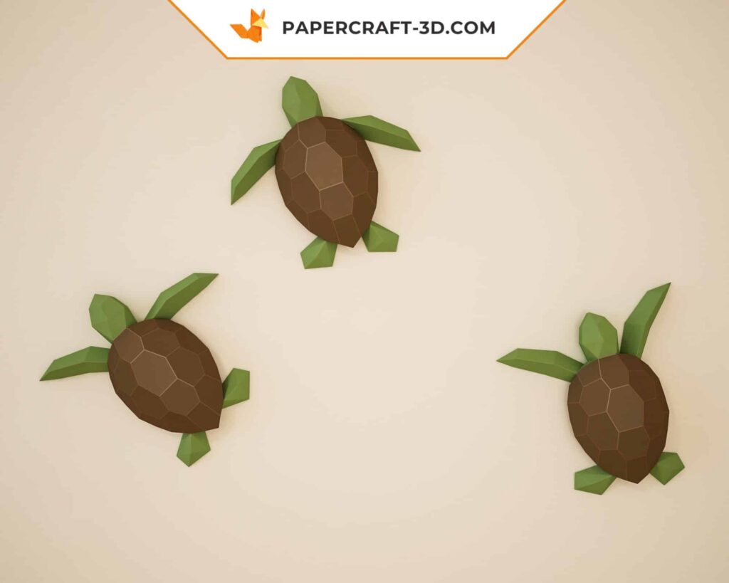 Papercraft de petites tortues marines murales en 3D
