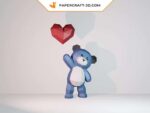 Papercraft d'ours en peluche avec cœur en 3D