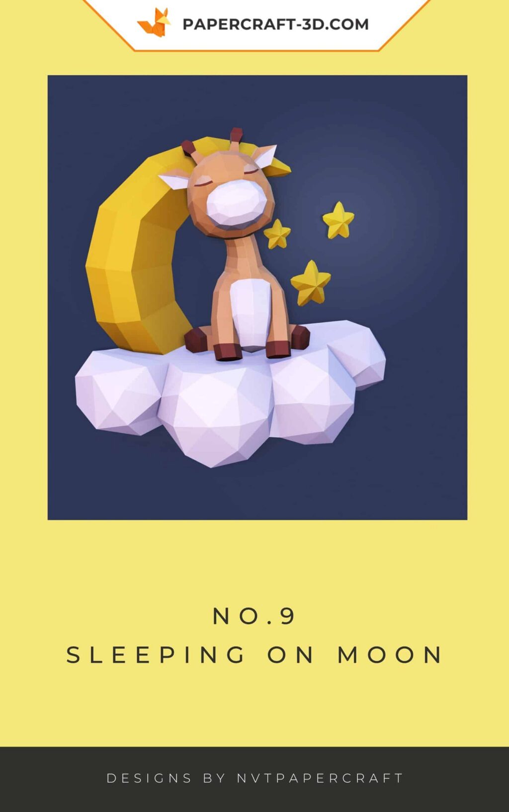 Papercraft girafe endormie sur la lune, modèle en papier 3D