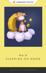 Papercraft girafe endormie sur la lune, modèle en papier 3D