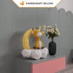 Papercraft girafe endormie sur la lune, modèle en papier 3D