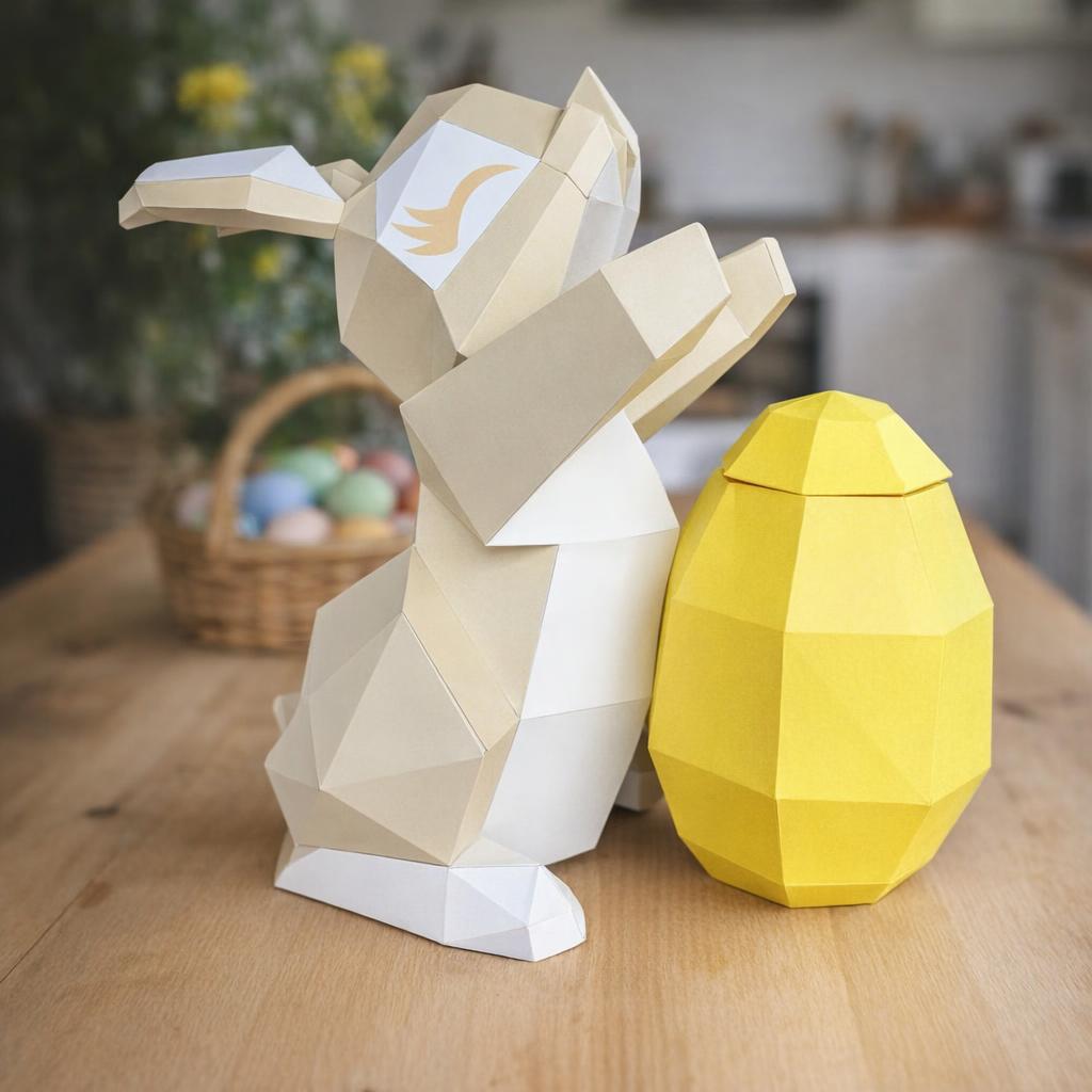 Papercraft lapin de Pâques avec oeuf en 3D