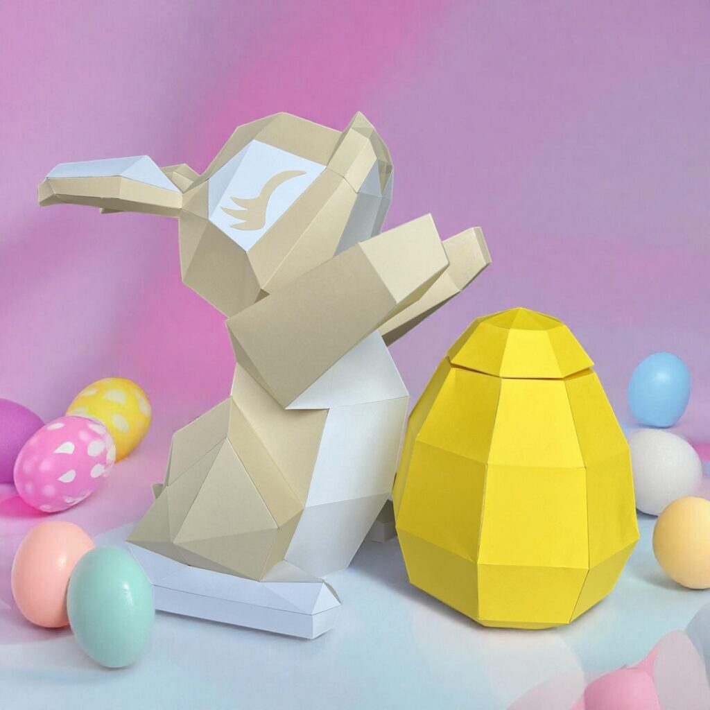 Papercraft lapin de Pâques avec oeuf en 3D