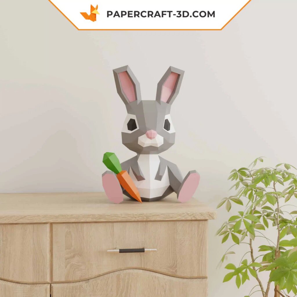 Papercraft lapin de Pâques avec sa carotte en origami