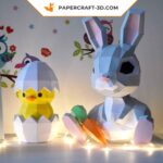 Papercraft lapin de Pâques avec sa carotte en origami