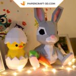 Papercraft lapin de Pâques avec sa carotte en origami