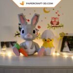 Papercraft lapin de Pâques avec sa carotte en origami