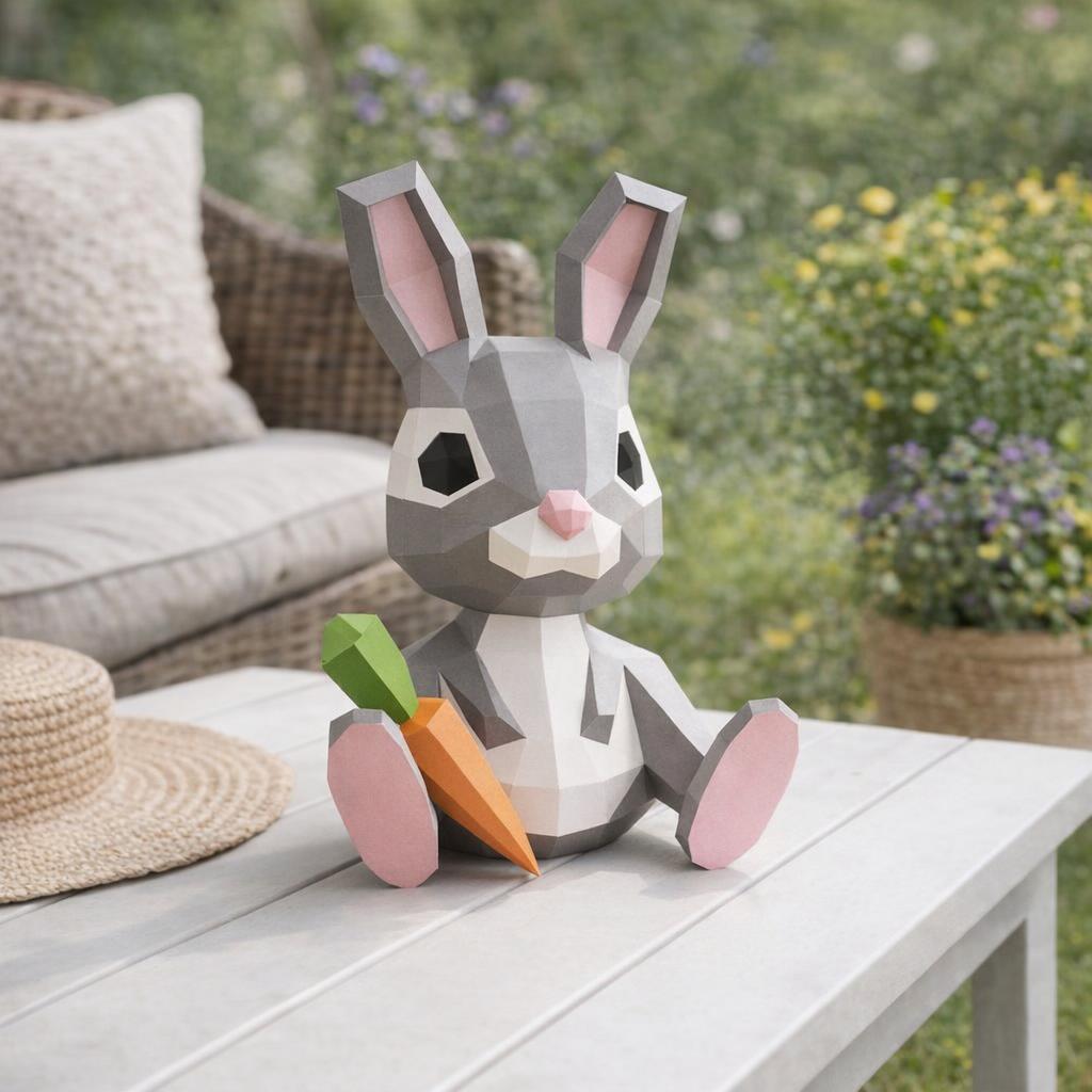 Papercraft lapin de Pâques avec sa carotte en origami