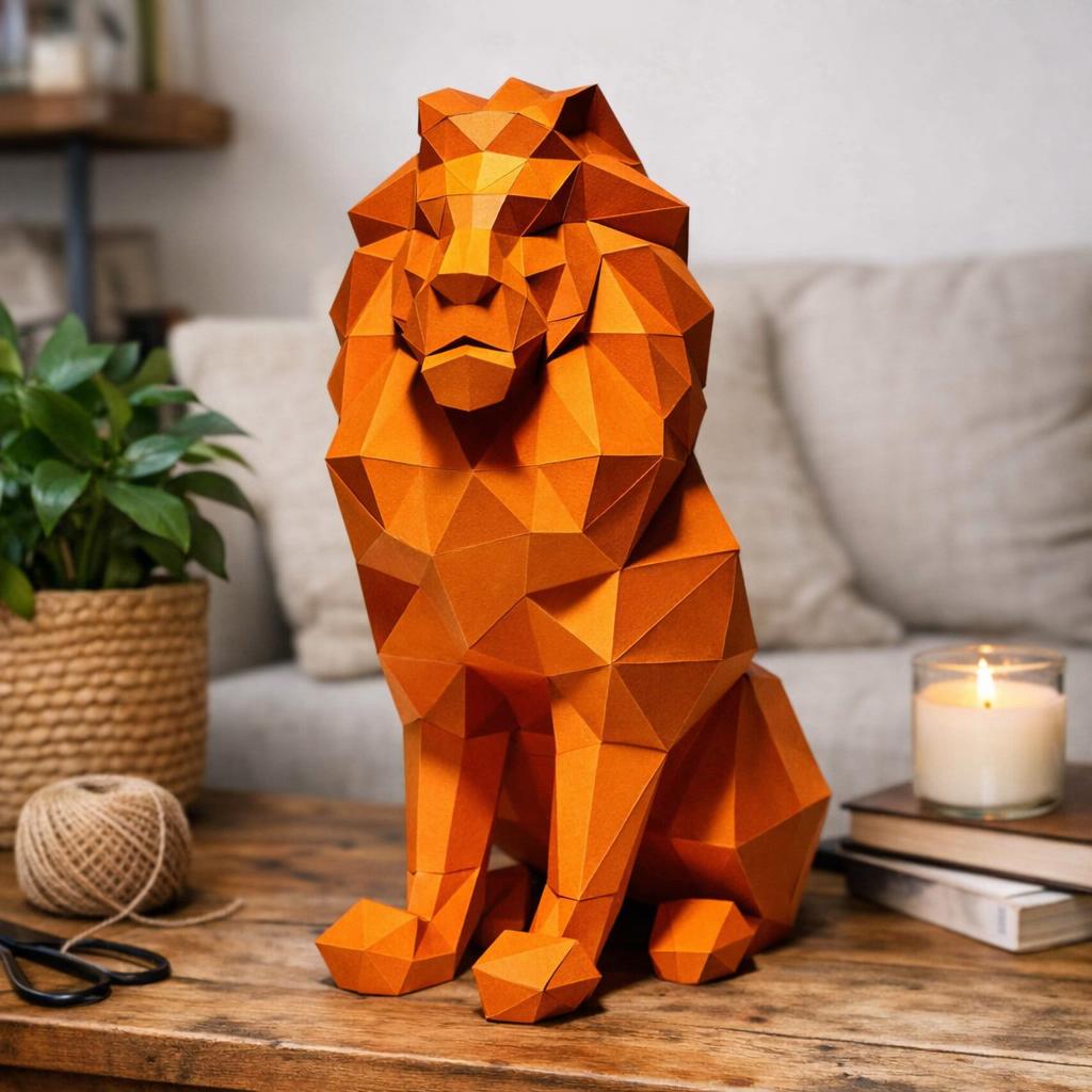Papercraft lion assis en 3D