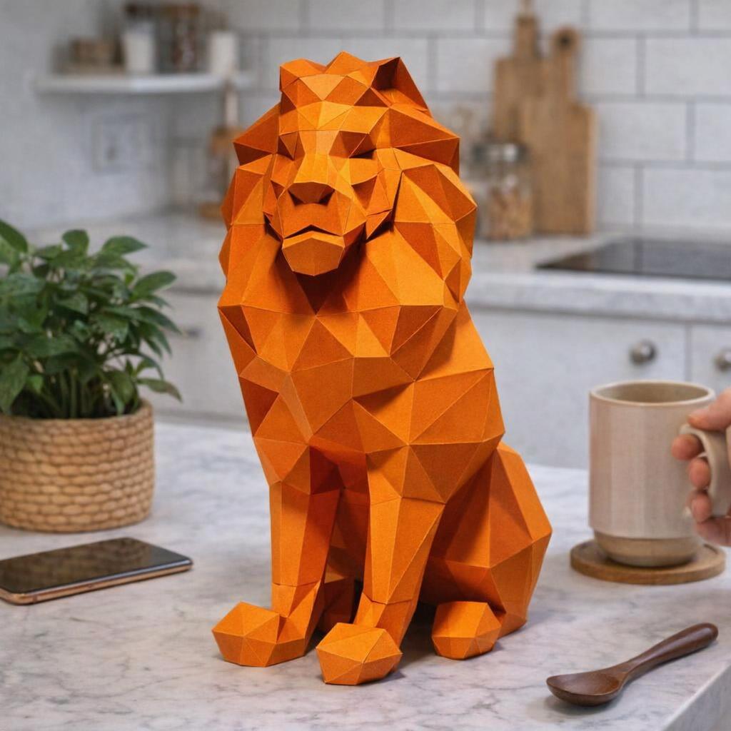 Papercraft lion assis en 3D