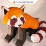 Papercraft panda roux assis en origami