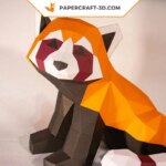 Papercraft panda roux assis en origami