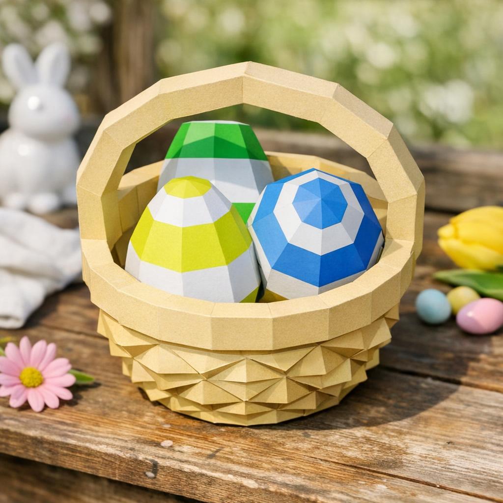 Papercraft panier et œufs de Pâques en 3D