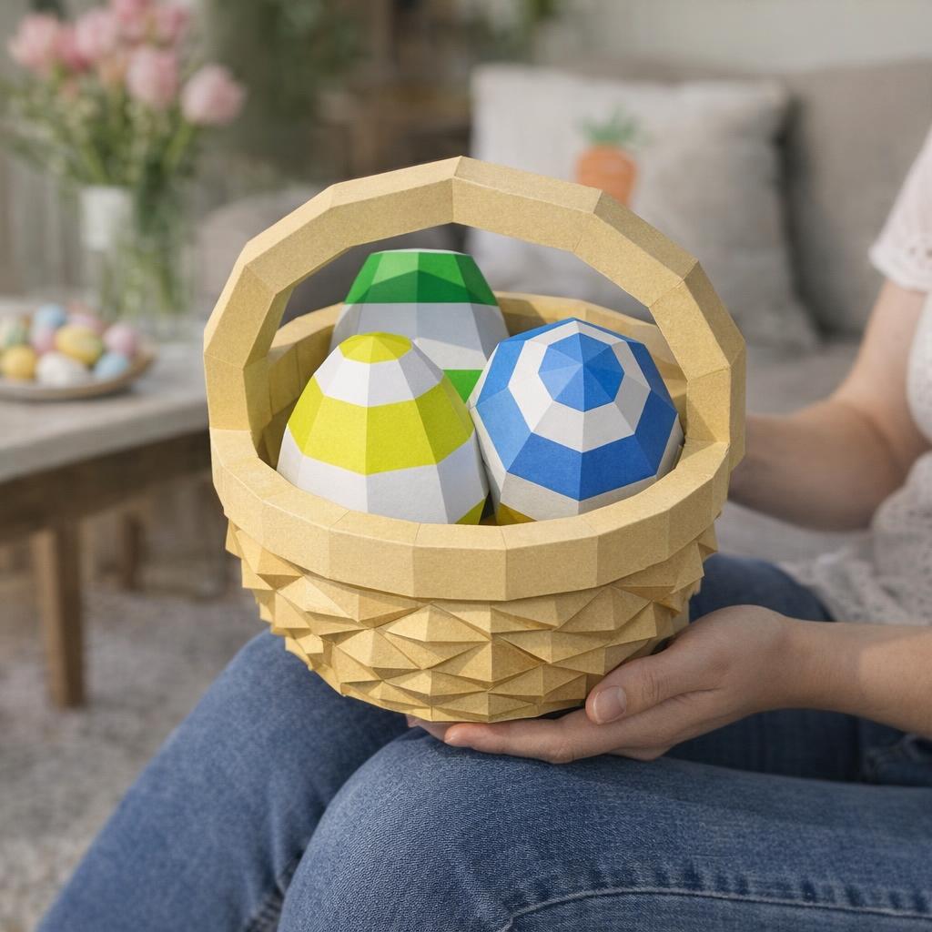 Papercraft panier et œufs de Pâques en 3D