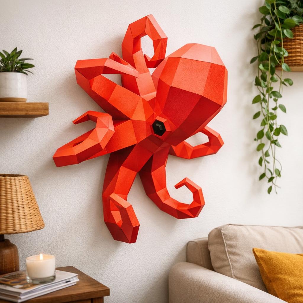 Papercraft pieuvre géante murale en origami