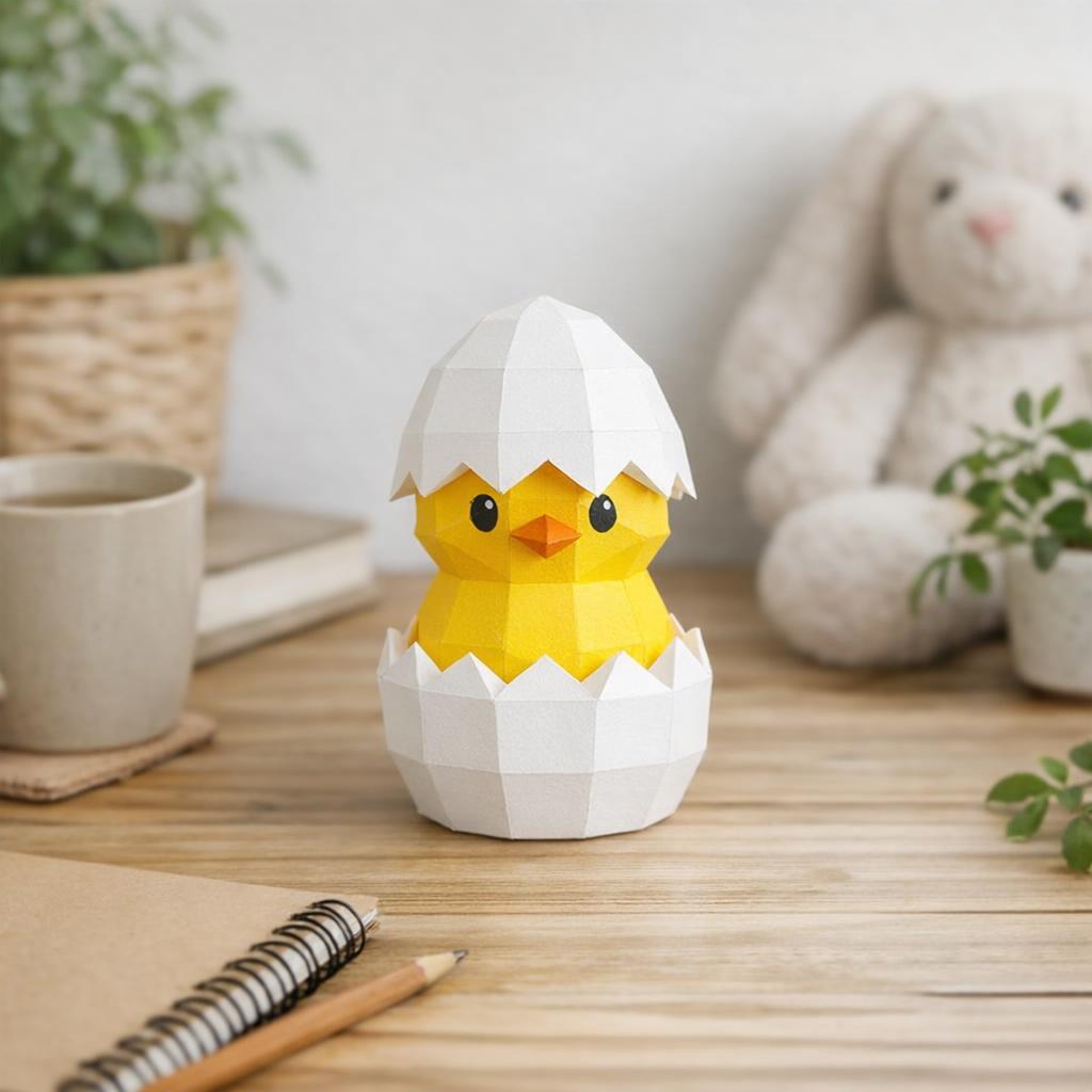 Papercraft poussin dans un œuf en 3D