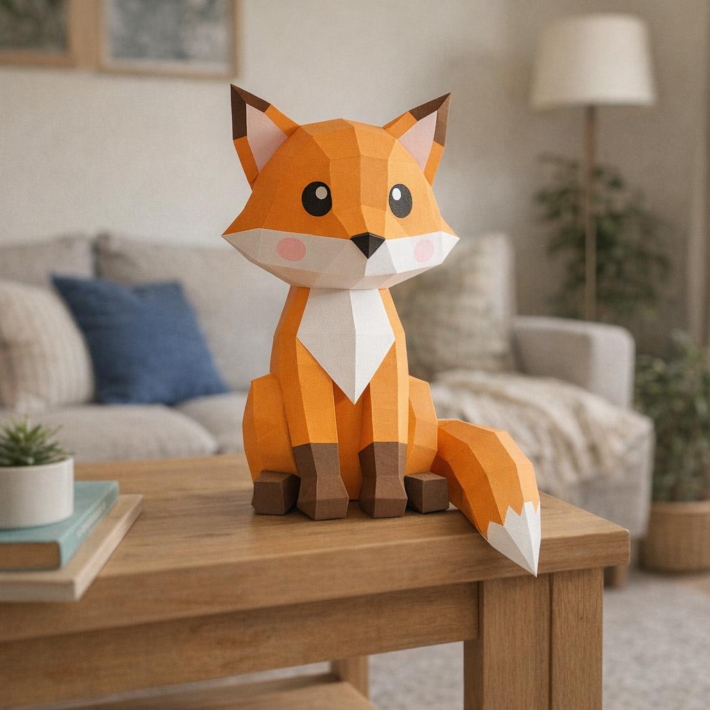 Papercraft renard assis en 3D