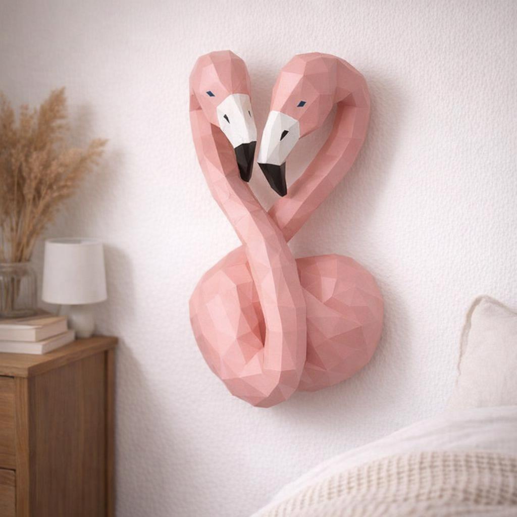 Papercraft tête de flamants rose en amoureux en 3D