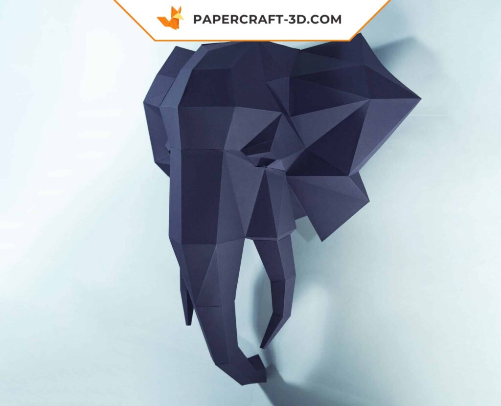 Papercraft tête d'éléphant murale en 3D