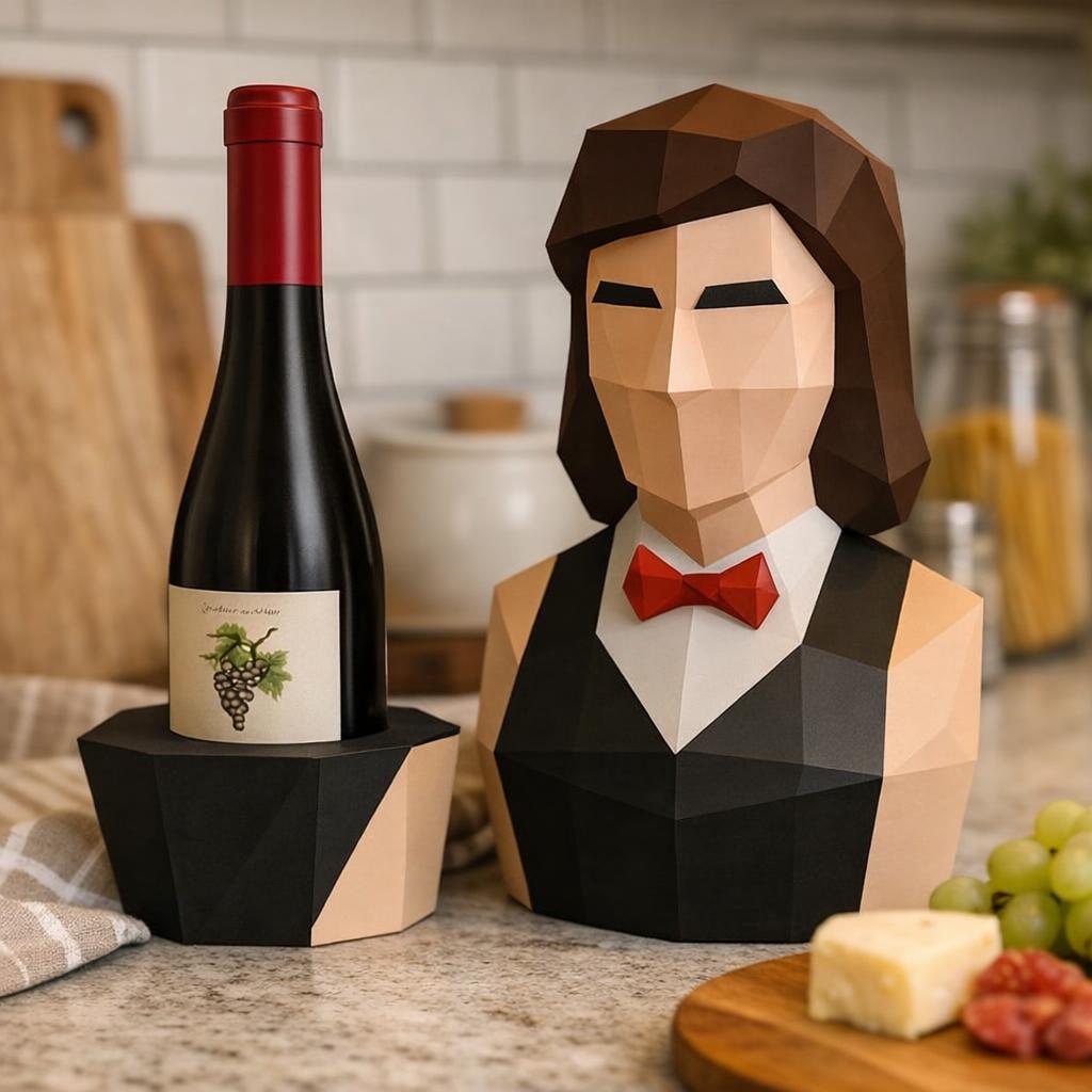 Porte-bouteille décoratif - Serveuse rétro en papercraft 3D