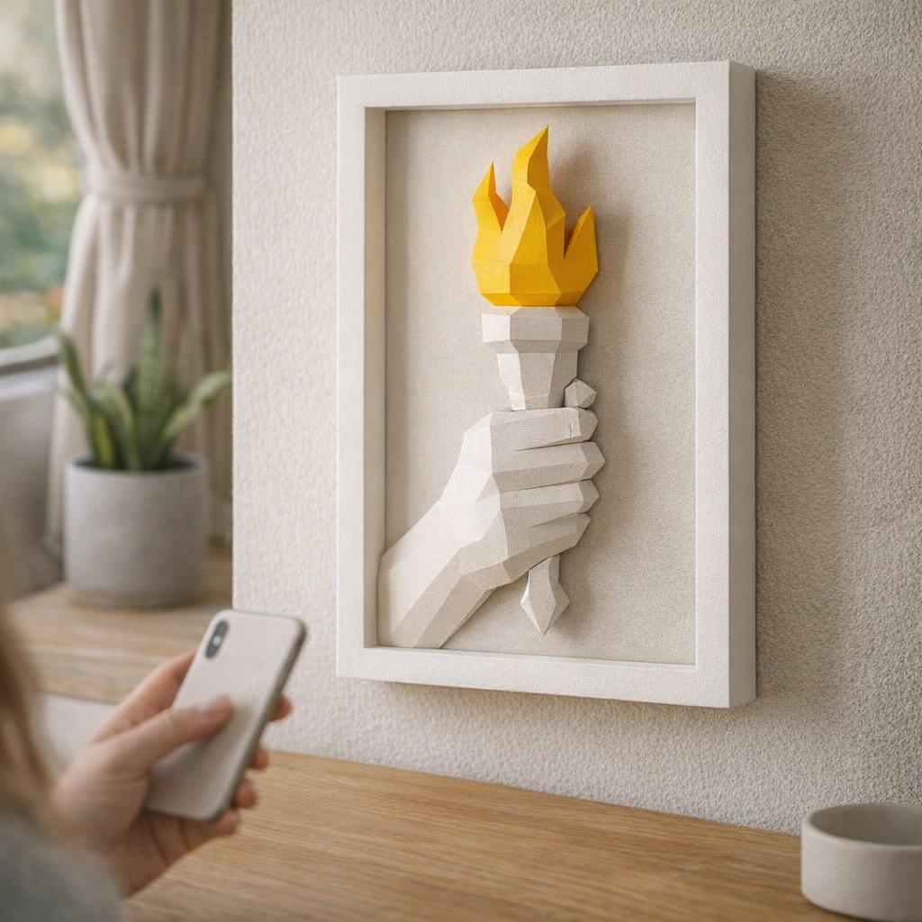 Tableau flamme olympique en papercraft 3D