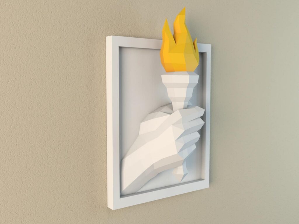 Tableau flamme olympique en papercraft 3D